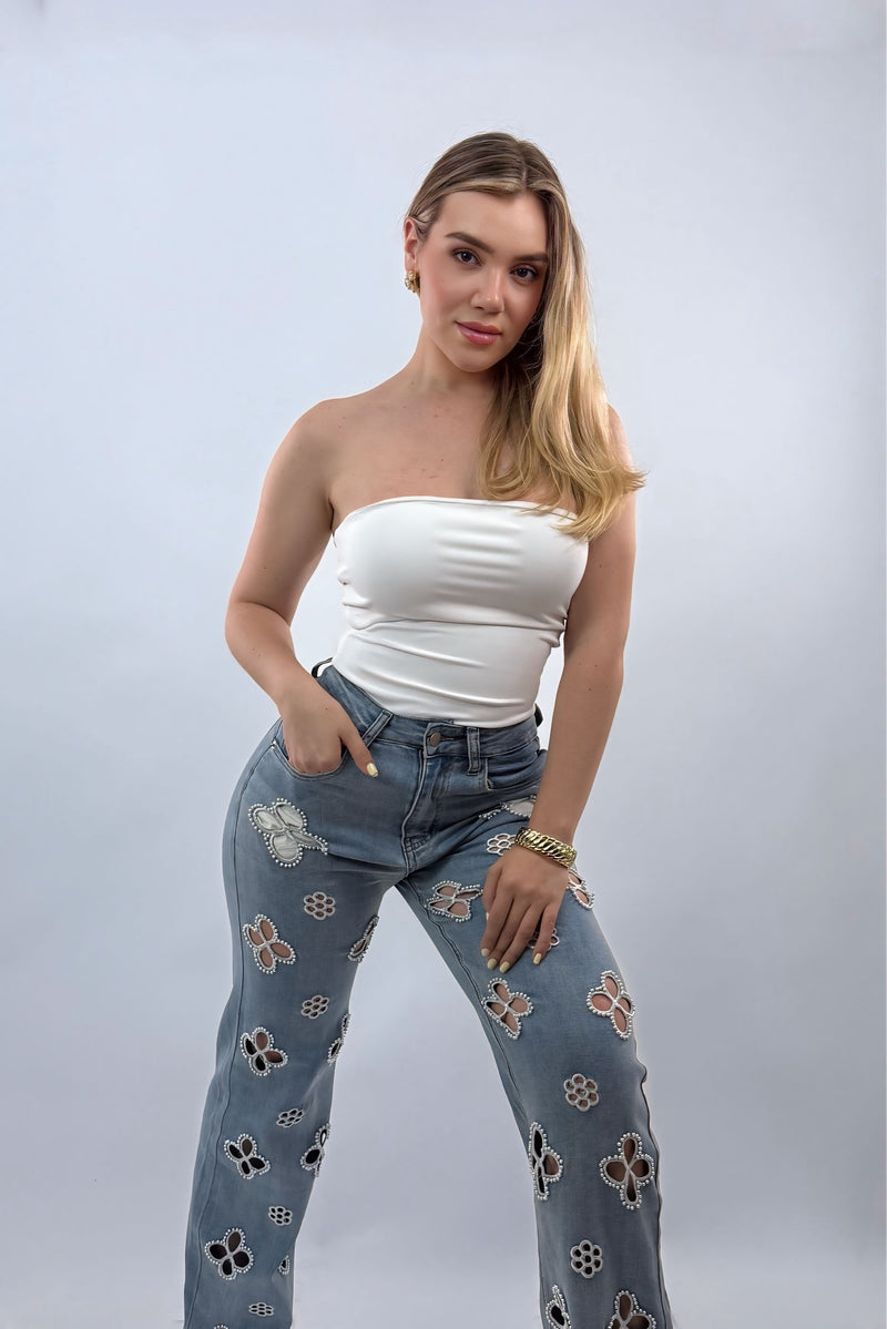 Pantalon App de Perlas Denim