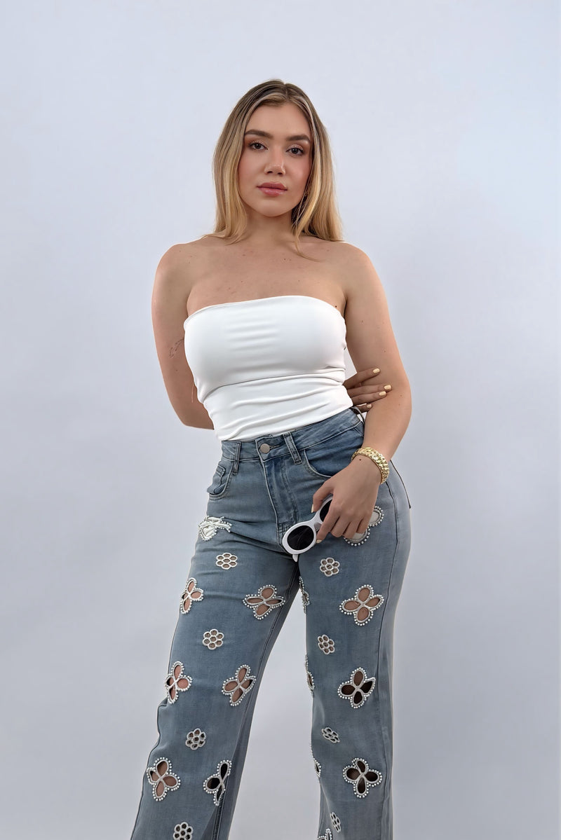 Pantalon App de Perlas Denim