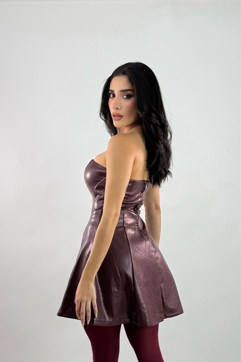 Vestido Strapless Vinipiel Vino