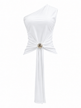 Blusa Colgante al Frente Ruched Blanco