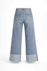 Pantalon Medium Denim Straight Fit con Dobles