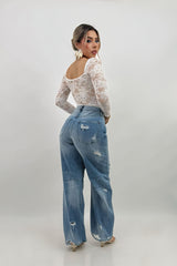 Pantalon Boyfriend Vibrant Rasgado Denim