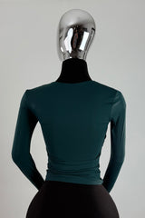 Blusa Manga Larga Escote Ruched Verde