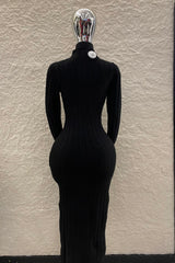 Vestido Ajustado Tela Sweater Negro