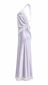 Vestido Halter Satinado Encaje Lavanda