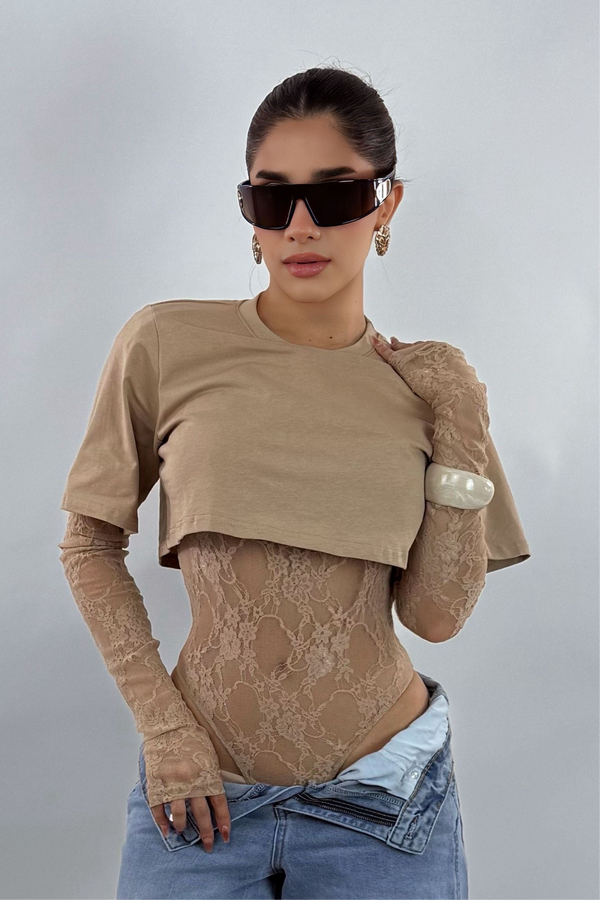 Pantiblusa Tshirt con Mesh Beige