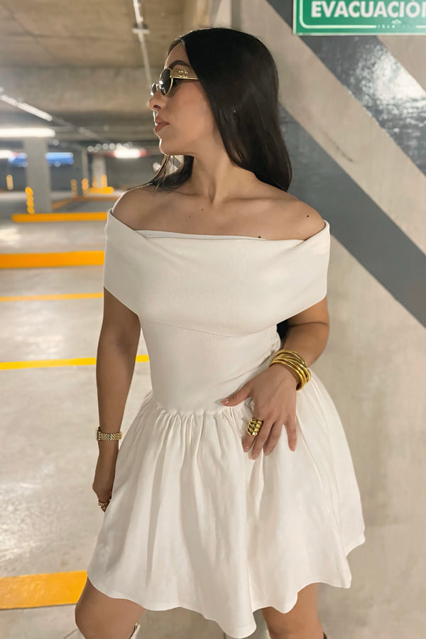 Vestido Off Shoulder Sweater Blanco