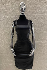 Vestido Midi Vinipiel con Encaje Negro