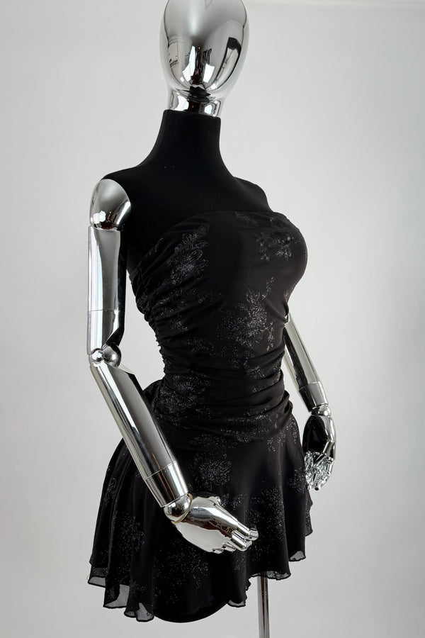 Vestido Strapless Ruched Shiny Negro