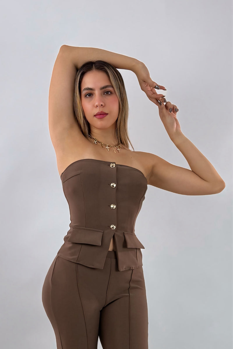 Set Top y Pantalon Cafe