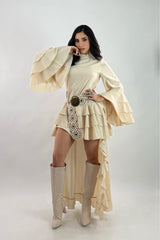 Vestido Olanes Manga Larga Beige