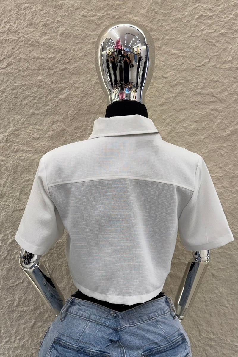 Camisa Manga Corta App de Bolsas Blanca