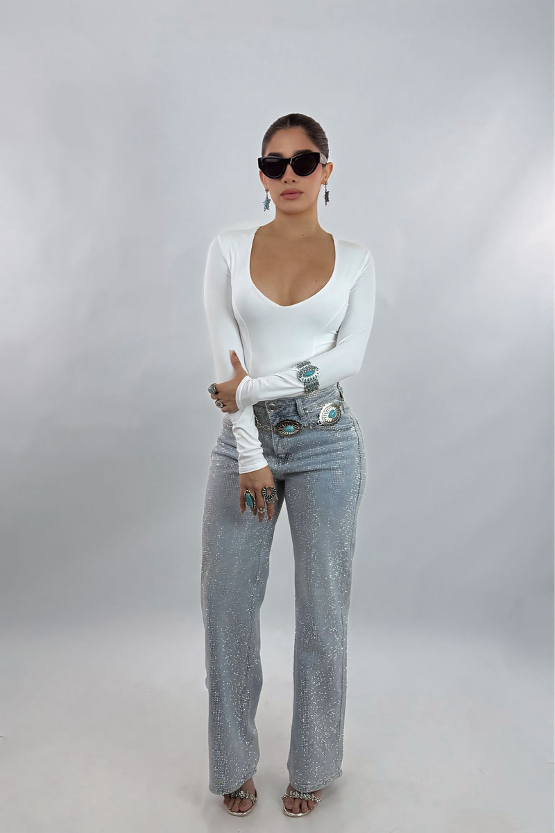 Pantiblusa Cuello V Manga Larga Blanca