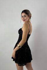 Vestido Corto Lentejuela Negro