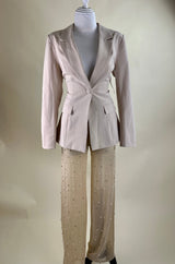 Set de Blazer Con Pantalon Transparente Beige