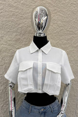 Camisa Manga Corta App de Bolsas Blanca