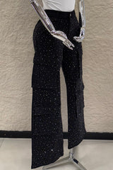 Pantalon Cargo Rhinestone Negro