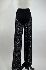 Pantalon de Encaje Floreado Negro