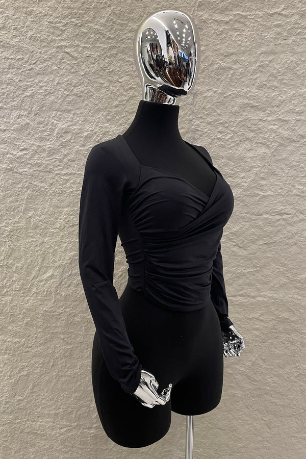 Blusa Manga Larga Ruched Negro