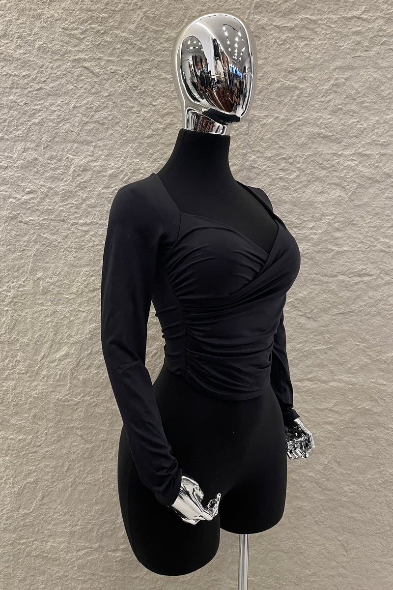 Blusa Manga Larga Ruched Negro