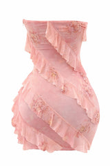 Vestido Strapless Flores Rosa