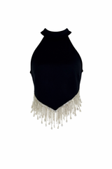 Croptop Negro con Tiras de Pedreria