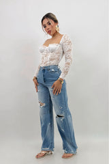 Pantalon Boyfriend Vibrant Rasgado Denim