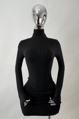 Vestido Ajustado Tela Punto Negro