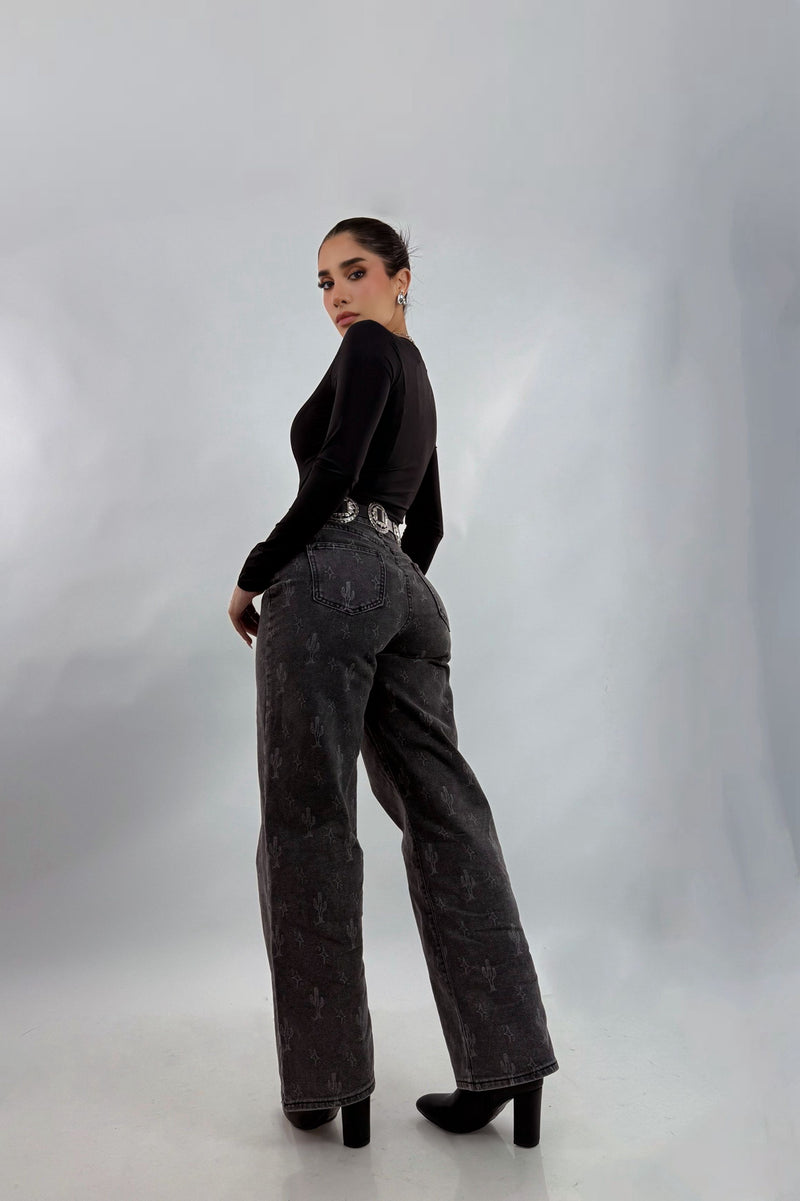 Pantalon Print Cactus Negro