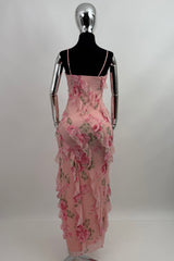 Vestido Largo Olanes Floreado Rosa