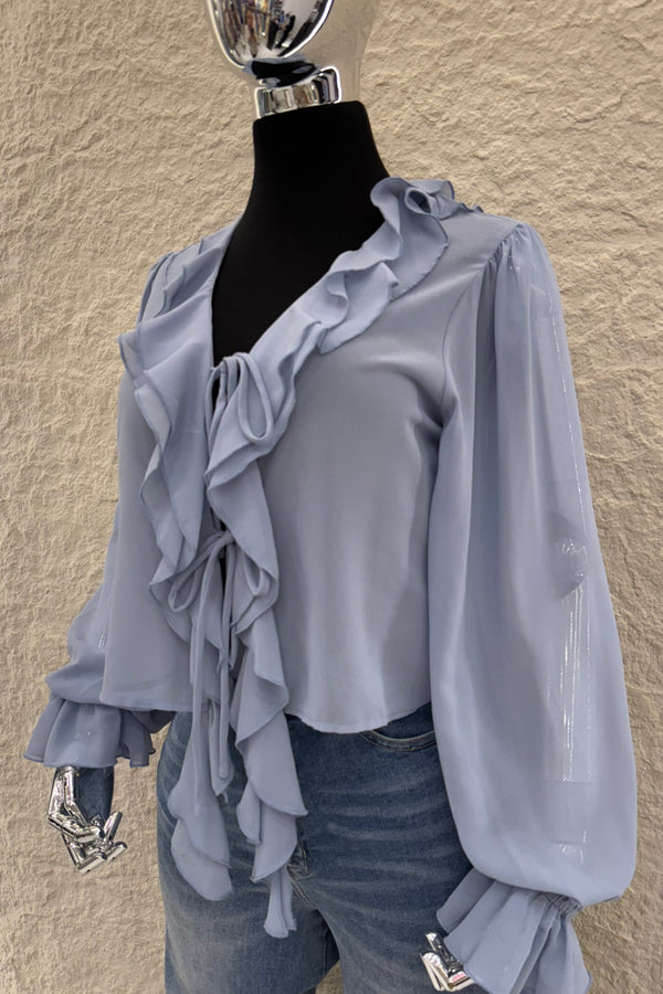 Blusa Manga Larga Olanes Azul