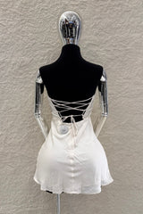 Vestido Strapless Satinado Beige