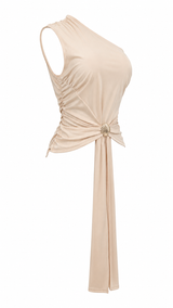 Blusa Colgante al Frente Ruched Beige