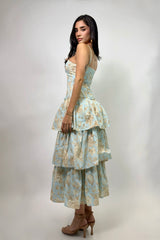 Vestido Midi Estampado Floral Azul