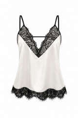 Blusa Satinada Con Encaje Beige