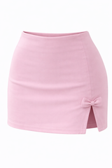 Falda Corta Abertura con Moño Rosa