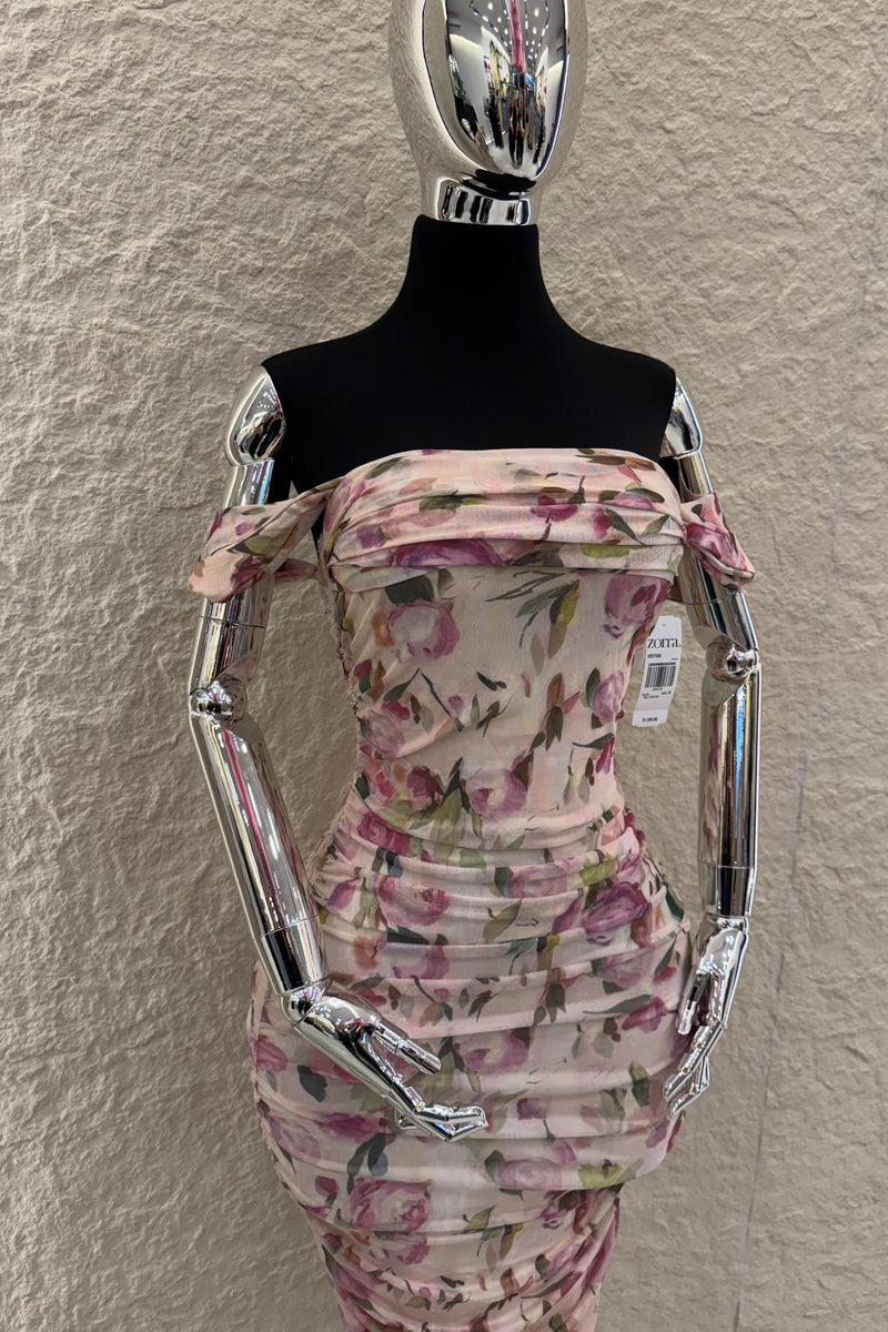 Vestido Midi Corrugado Floreado