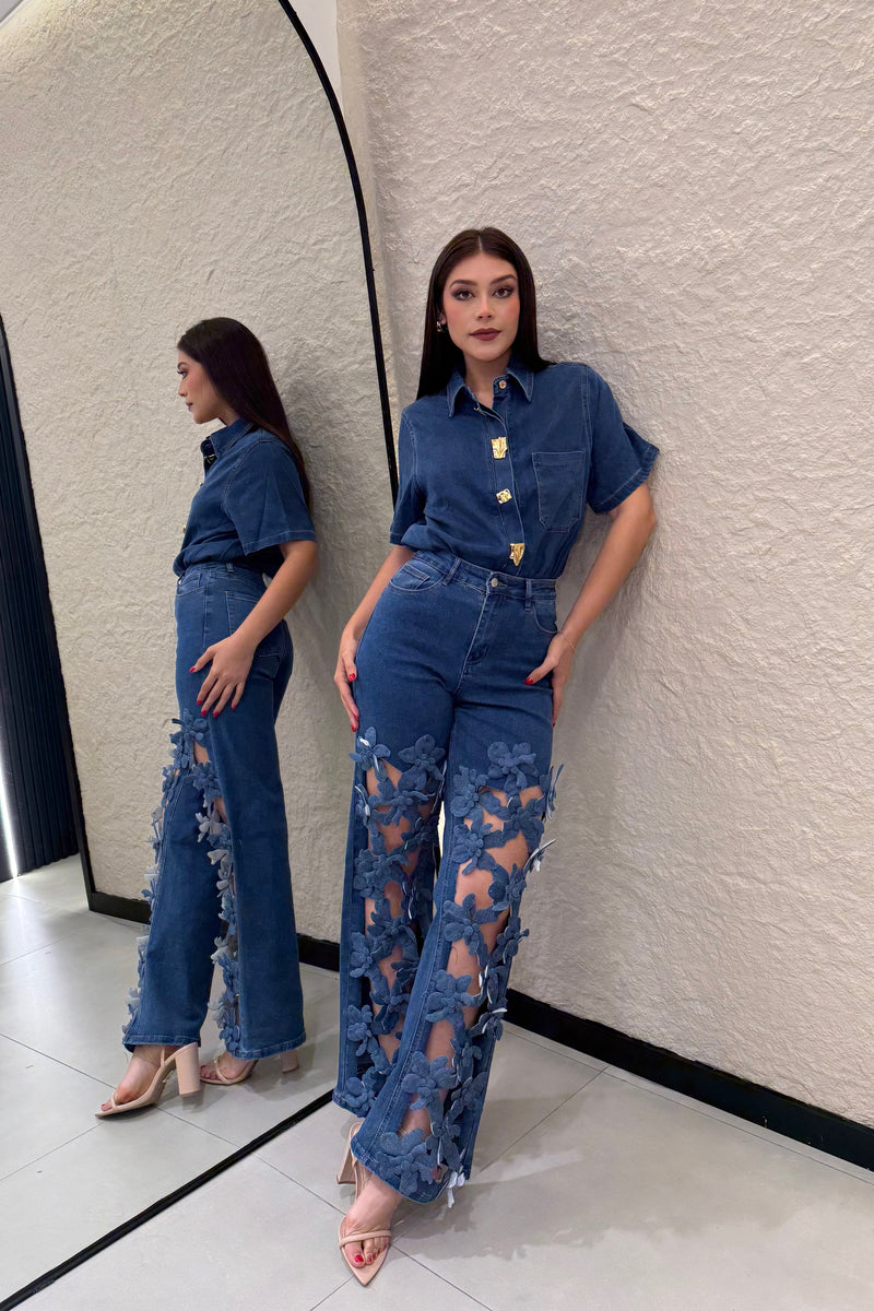 Camisa de Botones Dorados Denim