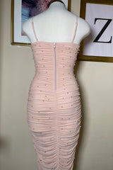 Vestido Midi Mesh con App de Perla Rosa