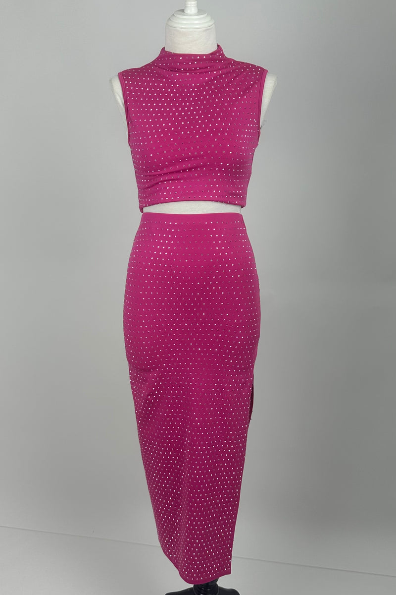 Set de Falda Midi Con Pedreria Rosa