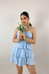 Vestido Corto Olanes Azul