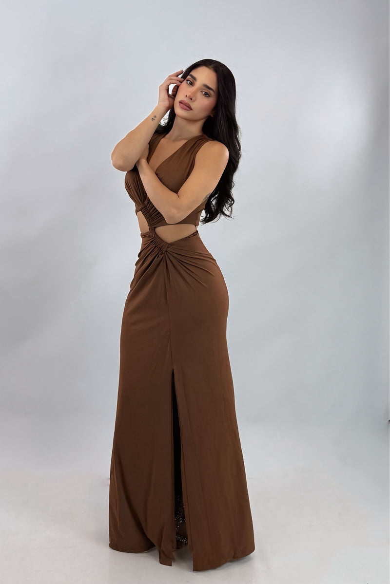 Vestido Largo Escotado Cafe