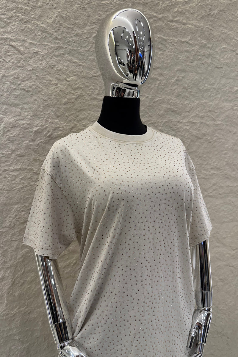 Playera Oversize Rhinestone Beige