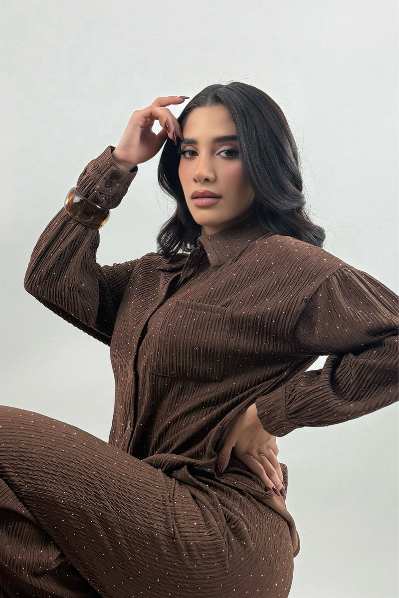 Set de Camisa y Pantalon Rhinestone Cafe