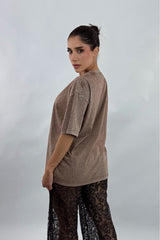 Playera Oversize Rhinestone Cafe