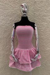 Vestido Gingham Strapless Rosa
