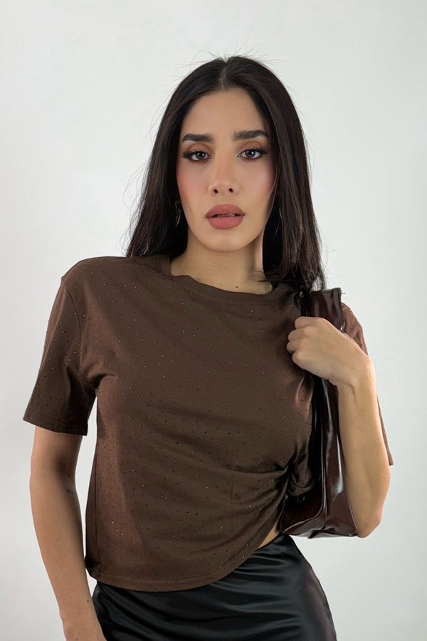 Crop Tshirt Rhinestone Cafe