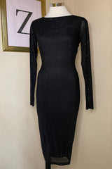 Vestido Midi Rhinestone Negro