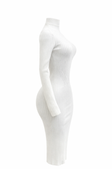 Vestido Manga Larga Cuello Tortuga Blanco