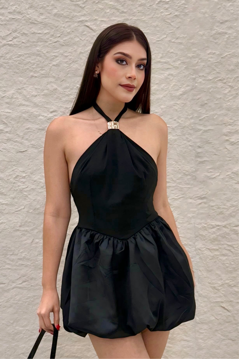 Vestido Halter Bubble Negro